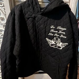 Boys Lie Black Quilted Hoodie with Silver Logo